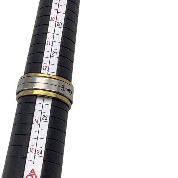 Stainless Steel & Gold Tone Love Engraved Spinner Ring Unisex Band Size 12 - Picture 3 of 9